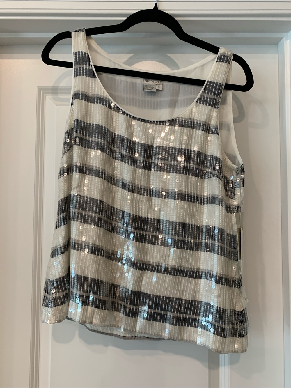 Worth Sequin Striped Camisole - Ivory & dark navy S NWT